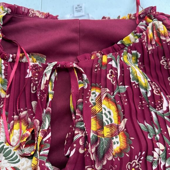 Time & Tru Floral Boho Dress M Multicolor Long Sleeve Peasant Pleated Babydoll b - Picture 8 of 12
